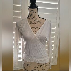 GUESS Wrap Top with Cinched Waist, White, Small, EUC